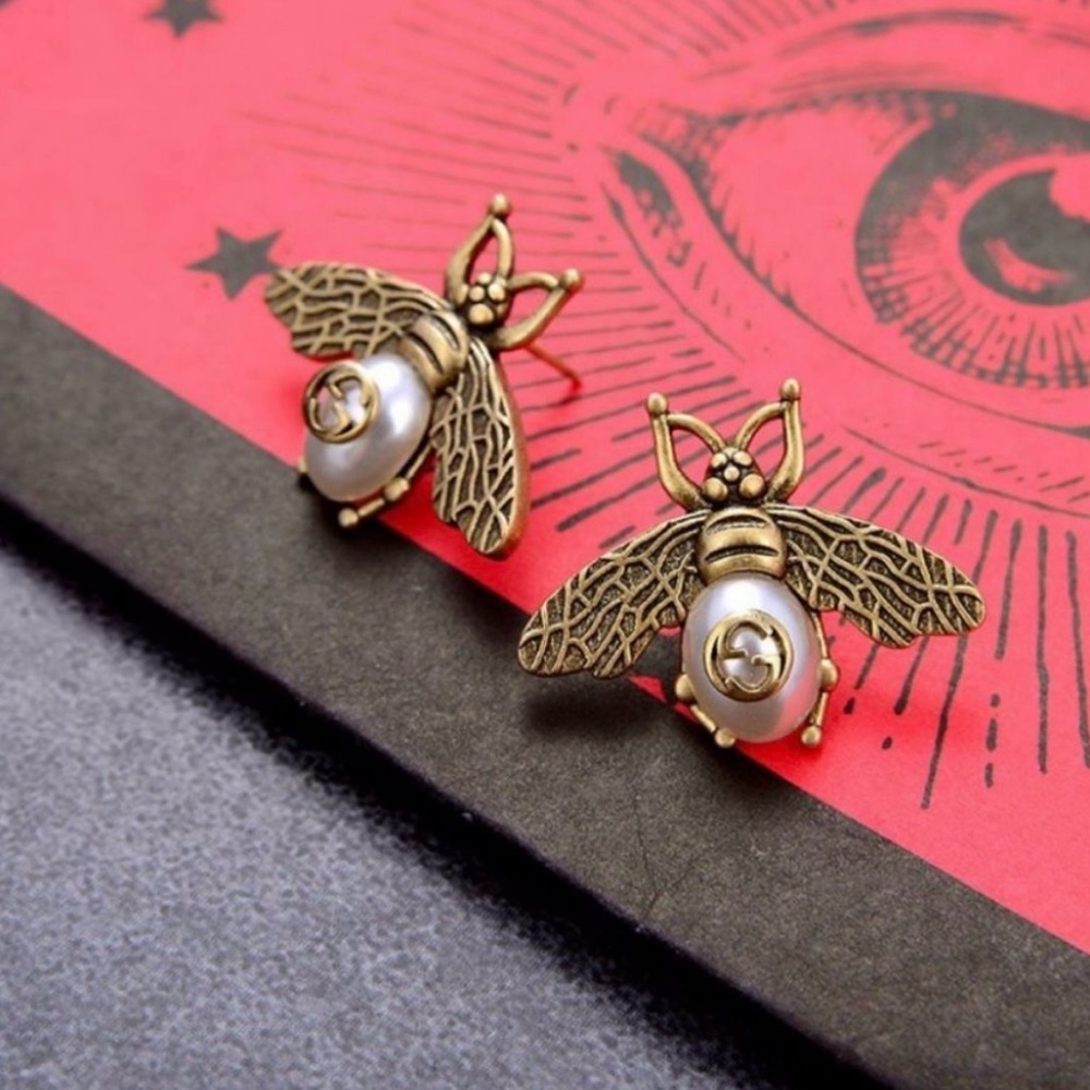 Gucci Gold and Pearl Bee Earrings
